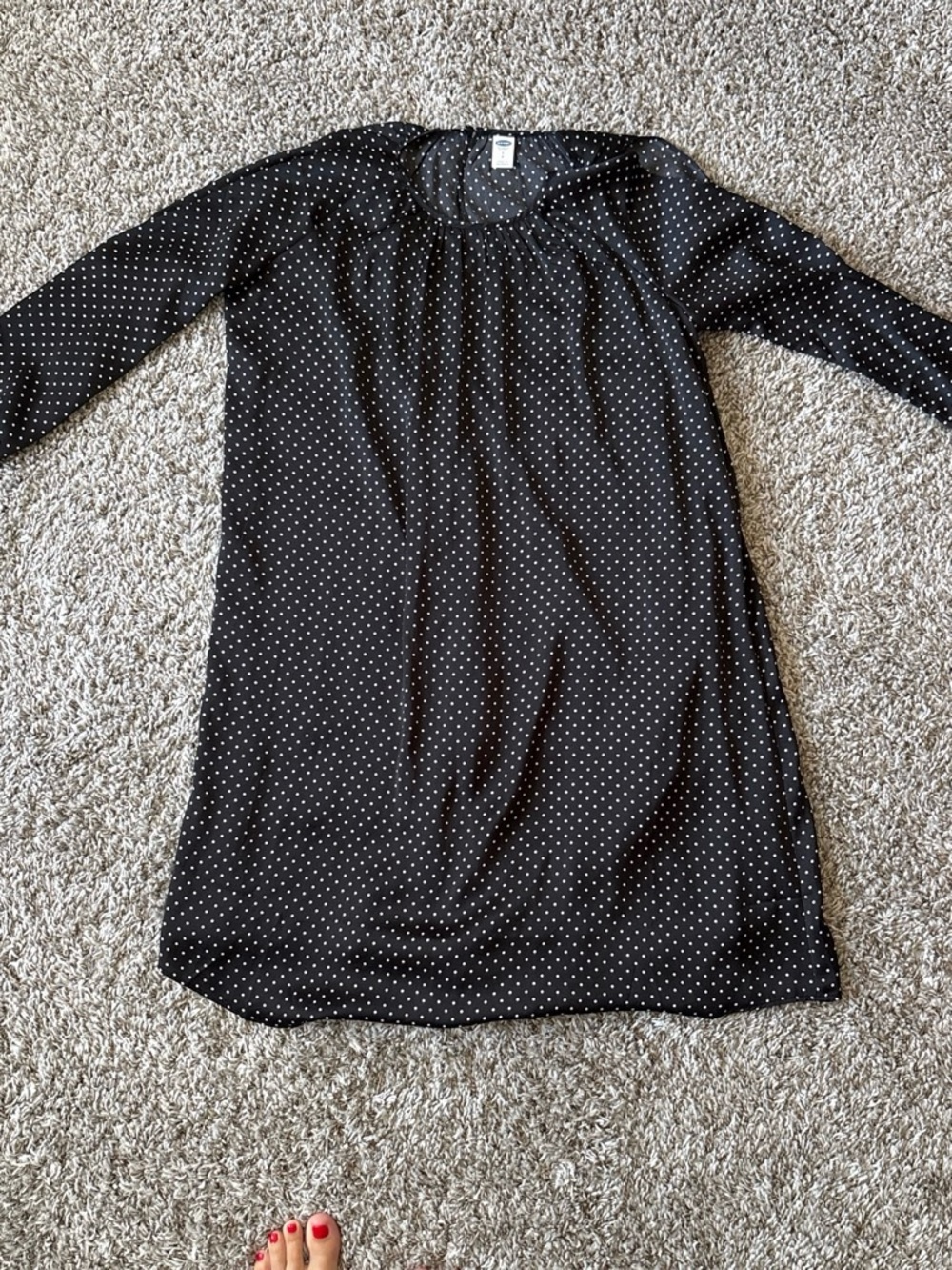 Old Navy Black Dress with White Polka Dots - Long Sleeve